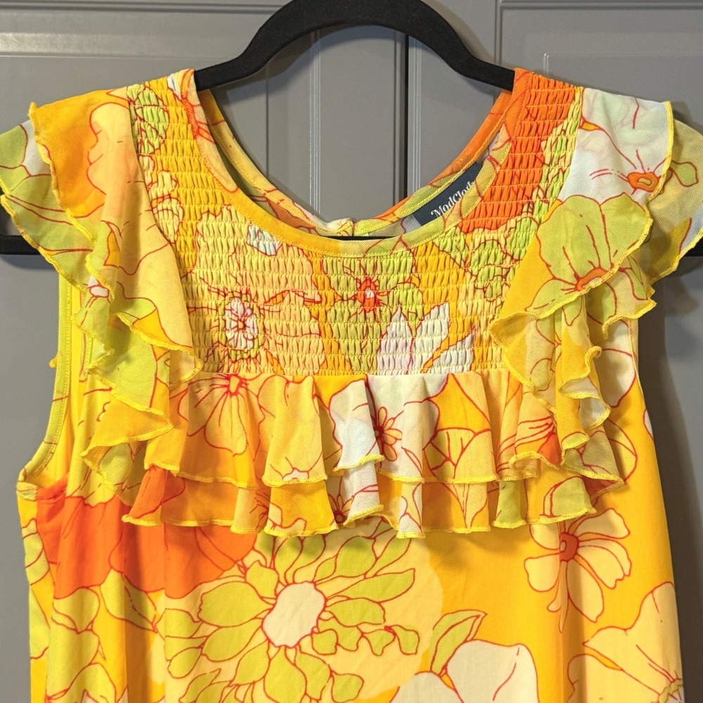 ModCloth Retro That Tropical 'Frilling' Mesh Mini Dress, Yellow Orange, L(NWT) - Picture 4 of 16